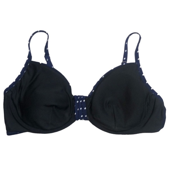 Lands' END Navy Blue & White Polka Dot Underwire Thin Strap Bikini Top - Size 18 - Picture 3 of 5